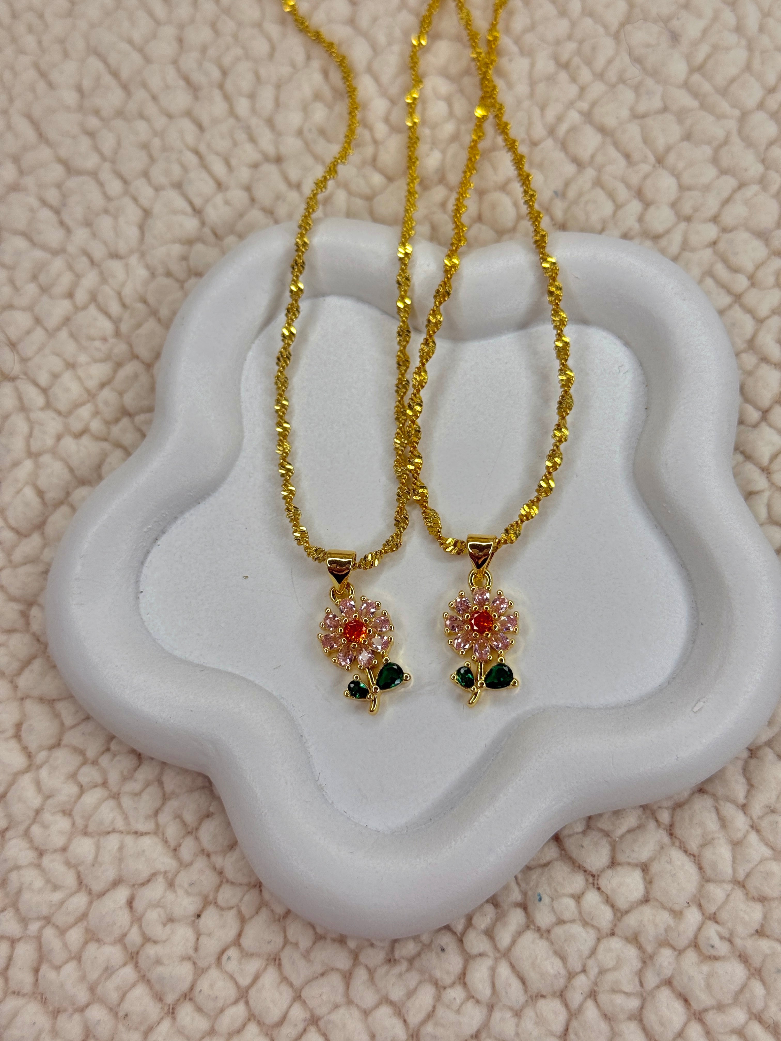 Pink flower necklace