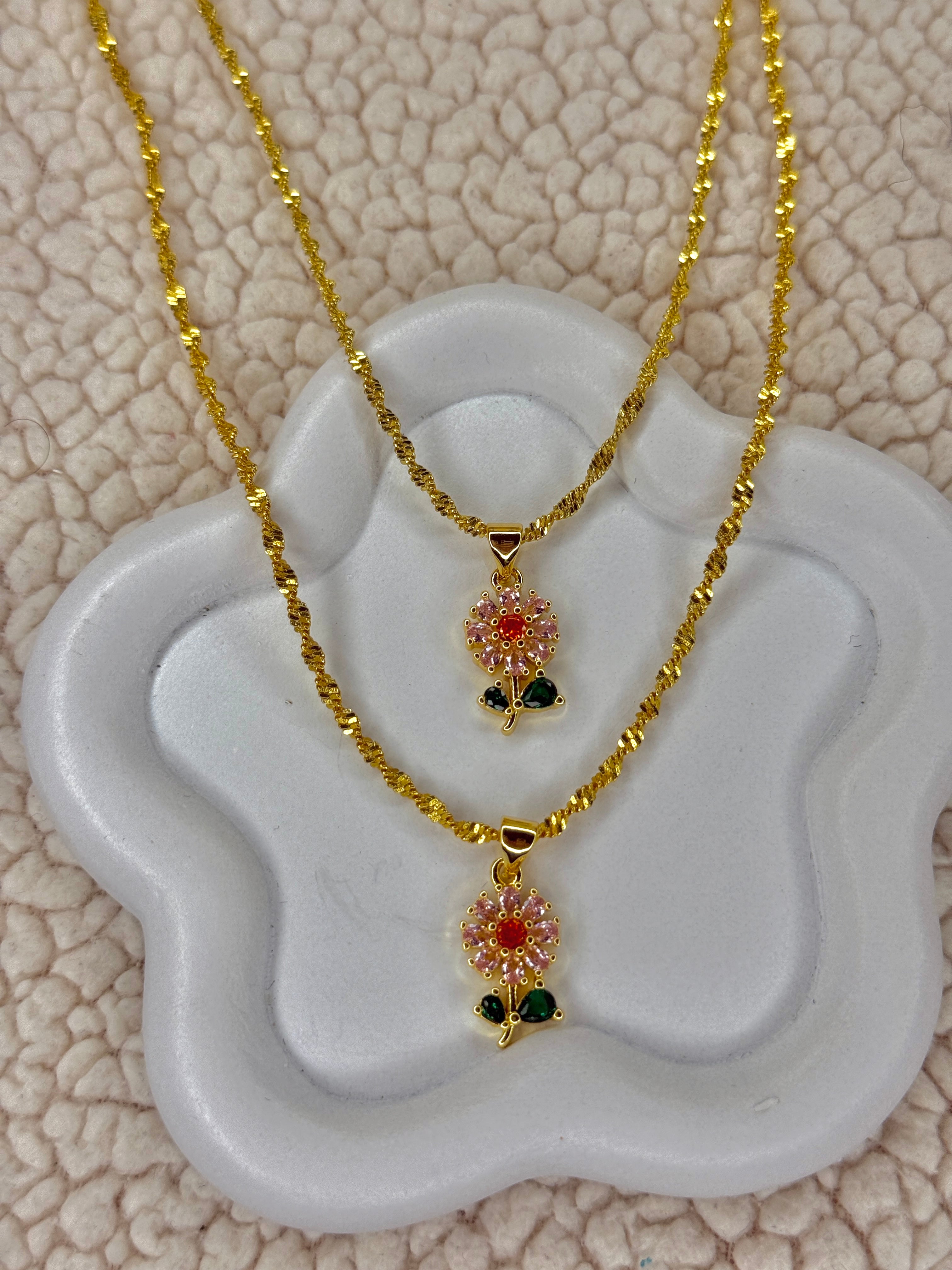 Pink flower necklace